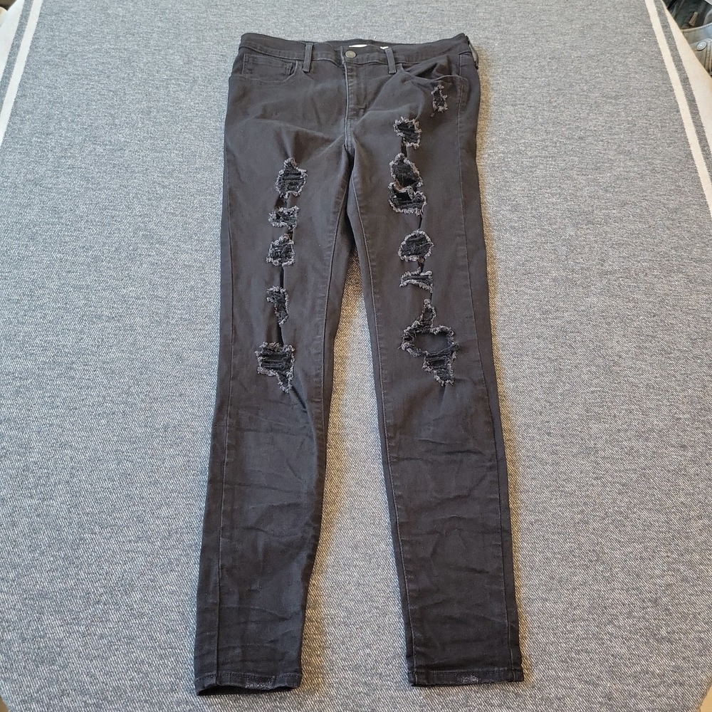 Levi's 720 Jeans Womens 30 High Rise Super Skinny Black Distressed Stretch Denim - Picture 2 of 8